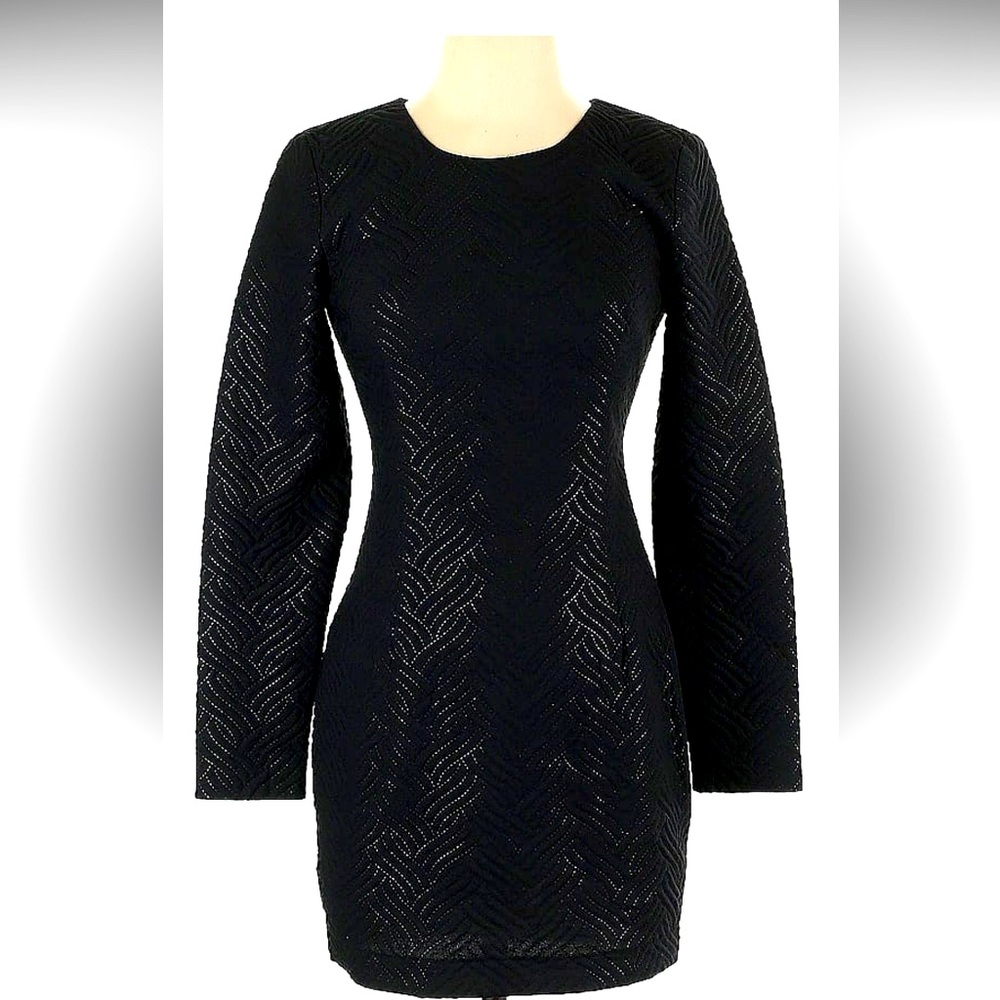 ❣️NEW❣️ Bloomingdale’s Clove Black Textured Jacquard Long Sleeve Bodycon Dress 8